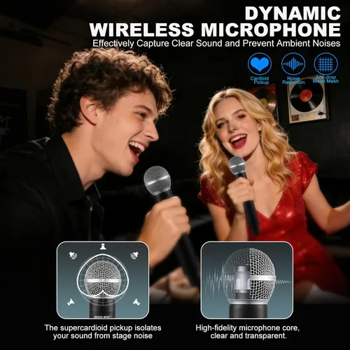 Vista 2 de Sistema de micrófono inalámbrico, mejorado de 2.4 GHz recargable profesional AI conexión automática de canal inalámbrico con distancia de recepción