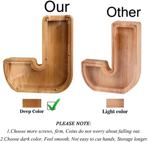 Vista 4 de Alcancía de madera grande personalizada, 7.5 pulgadas, con ventana acrílica fácil de abrir, caja de ahorro de dinero inicial para niños y niñas