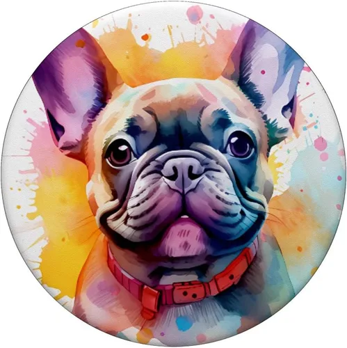 Vista 3 de Colorido Bulldog Francés Acuarela Arte Mascota Perro Mamá PopSockets Intercambiable PopGrip