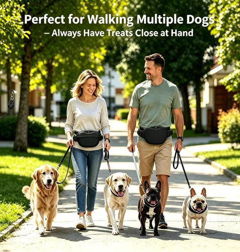 Vista 2 de Bolsa de golosinas para perros con clicker de entrenamiento, bolsa de silicona para golosinas, cierre magnético sin derrames, cinturón manos libres