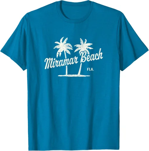 Vista 8 de Miramar Beach Florida Vintage 70s Palm Trees - Camiseta gráfica, Azul / Patchwork, S