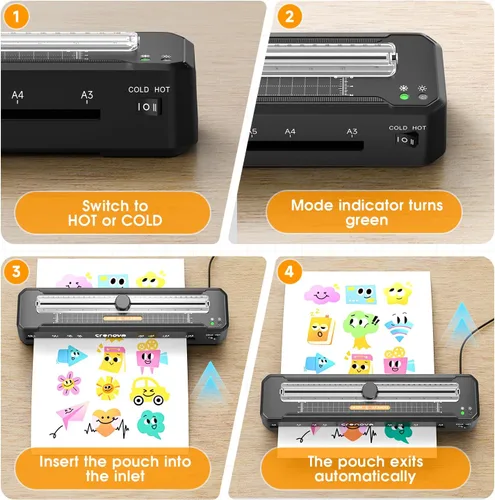 Vista 7 de Crenova Máquina laminadora con 12 hojas de laminación, máquina laminadora A3 caliente y fría con recortadora de esquina, tecnología de calentamiento
