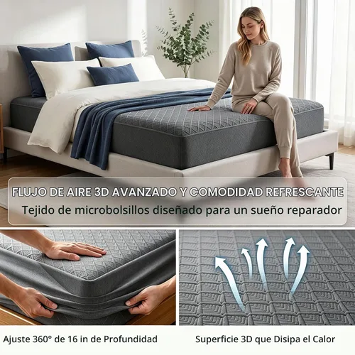 Vista 6 de Softhour - Protector de colchón de enfriamiento individual, protector de 3d-gris oscuro