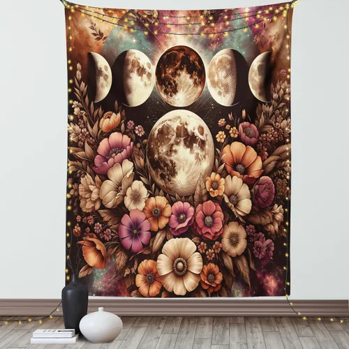 Vista 58 de Ambesonne Tapiz de hongos, atmósfera psicodélica, escena astral estrellada con motivos orientales trippy, decoración de tela para colgar en la pared