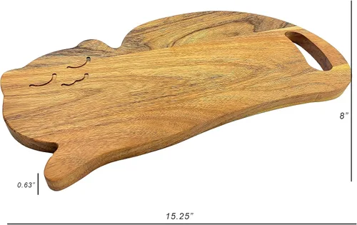 Vista 2 de Divertida tabla de cortar de madera con forma de gato para cocina con asa, 8 pulgadas de largo x 15.25 pulgadas de ancho, tabla de servir