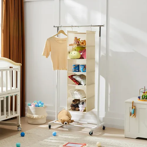 Vista 6 de MAX Houser Organizador colgante de armario de 6 niveles, estante colgante de tela con 2 ganchos resistentes para almacenamiento, plegable (beige)