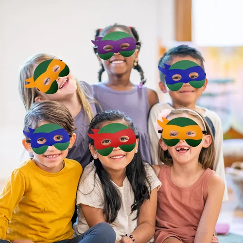 Vista 5 de Paquete de 32 máscaras de tortugas para niños, juegos temáticos de tortugas, suministros de fiesta de cumpleaños, decoración de fiesta, regalo