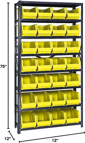 Vista 252 de Quantum QSBU-245BK Heavy Duty Shelving Unit with (7) Shelves and (24) QUS245 Black Bins for Garage Warehouse Storage Distribution 400 lb Load