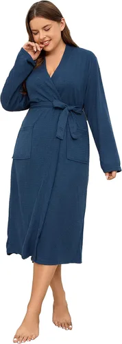 Vista 2 de Etertoyle Bata de baño de punto gofre para mujer, suave, unisex, ligera, absorbente y de secado rápido, bata de ducha para hombres