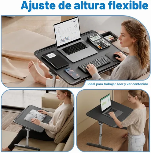 Vista 8 de Potuopy Escritorio ajustable para computadora portátil, bandeja de mesa de Negro