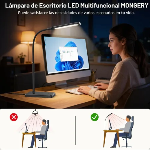 Vista 8 de Lámpara de escritorio LED, luces de mesa para el cuidado de los Negro