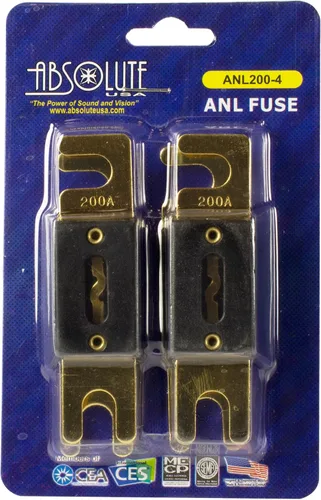 Vista 3 de Absolute USA ANL200-4 Paquete de 4 fusibles ANL 200 Amp chapado en oro