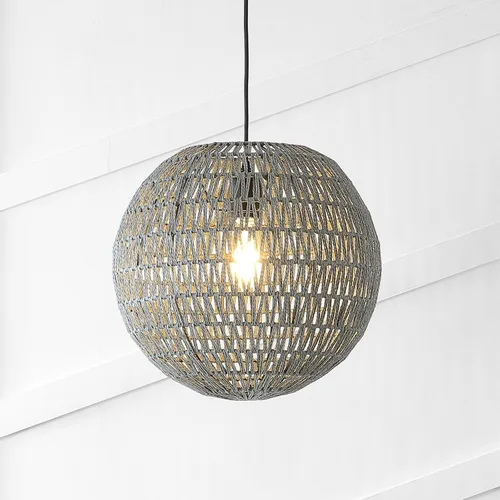Vista 6 de JONATHAN Y Lámpara colgante LED tejida bohemia moderna de 16 pulgadas, color gris/negro, lámpara de techo colgante ajustable para isla de cocina