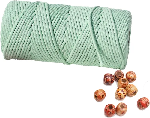 Vista 37 de Cordón de macramé beige de 0.078 pulgadas x 220 yardas, cuerda de algodón torcido de 4 hebras natural para colgar en la pared, manualidades, cordel