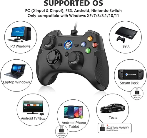 Vista 2 de EasySMX Controlador de juegos con cable mando de juegos de PC con doble vibración Turbo y botones de disparo para Windows PCPS3Android TV BoxTesla