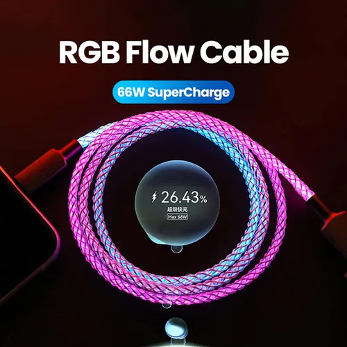Vista 6 de MOSHOU Cable de carga USB C brillante de 3 pies, luz RGB de iluminación gradual USB C a USB C, PD de 100 W, cable de carga LED rápida para Samsung