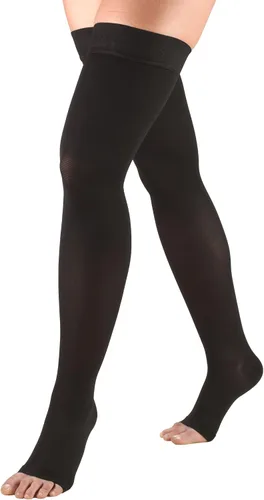 Vista 9 de Truform - Medias de compresión 30-40 mmHg para hombres y mujeres, longitud hasta el muslo, parte superior con lunares, punta abierta, color beige