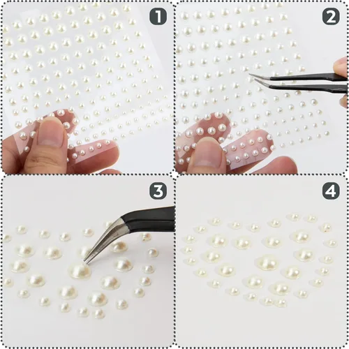 Vista 6 de Nicpro - 2475 calcomanías de perlas autoadhesivas, 4 tamaños, para maquillaje, gemas de perlas blancas, decoración para cara, cuerpo, uñas, cabello