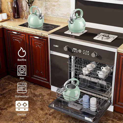 Vista 7 de RETTBERG Teteras de té, teteras silbantes de inducción de 2.64 cuartos de galón, teteras de acero inoxidable de grado alimenticio con mango de tacto
