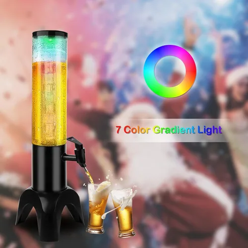 Vista 4 de Dispensador de cerveza Margarita Tower, dispensador de torre de mimosa de 50 onzas con tubo de hielo y luz LED, dispensador de torre de bebidas