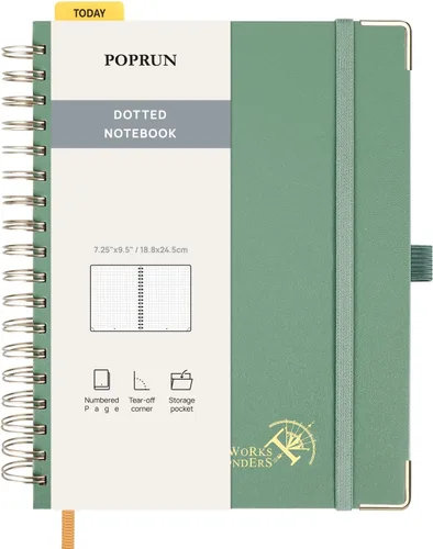 Vista 24 de POPRUN - Cuaderno de notas con espiral y puntos, diario A5 de 5.75" x 8.25", papel grueso de 120 gsm, 141 páginas numeradas, tapa dura para hombres