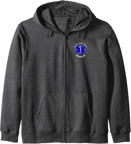 Vista 4 de Michigan EMS Emergency Medical Services EMT - Sudadera con capucha con cremallera, Negro