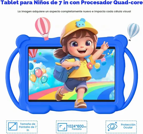 Vista 4 de Tableta infantil de 7 pulgadas para niños, Tableta de aprendizaje para niños de 32 GB ROM con estuche protector, aplicaciones educativas
