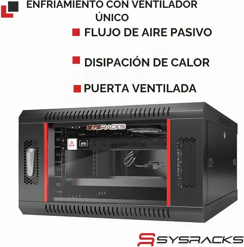 Vista 2 de Sysracks Gabinete para rack de servidor de montaje en pared 6U, rack de red de bloqueo de 19 pulgadas, 24 pulgadas de profundidad, puerta de vidrio