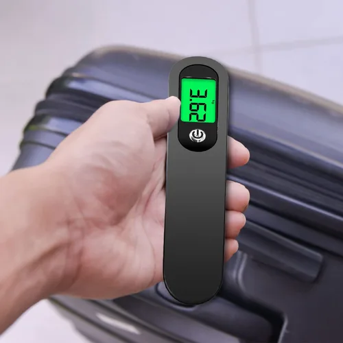 Vista 5 de Raabiko Báscula digital de equipaje, báscula digital portátil para equipaje con capacidad de 110 libras, batería incluida, color negro