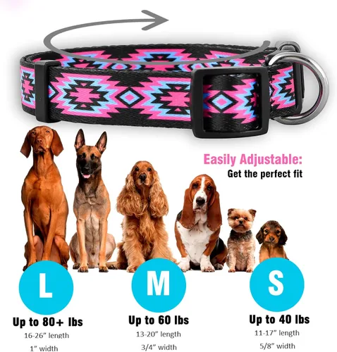 Vista 3 de Native Pup Collar de perro occidental, bonito diseño azteca tribal, macho y hembra (S, rosa)