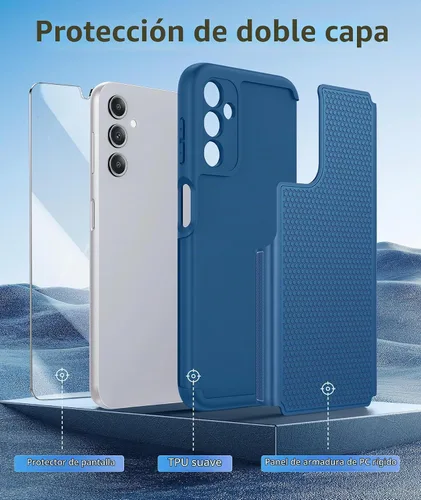 Vista 3 de FNTCASE Funda para teléfono Galaxy A14-5G: cubierta antideslizante de doble Azul