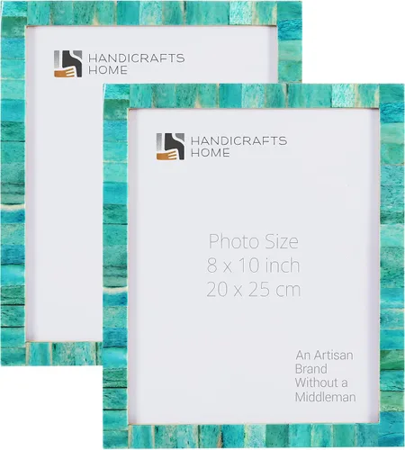 Vista 18 de Handicrafts Home Juego de Marcos de Fotos 4x6 de 2– Marco de Fotos Hecho a Mano con Incrustación de Hueso Verde, Colección Clásica, Marco Decorativo