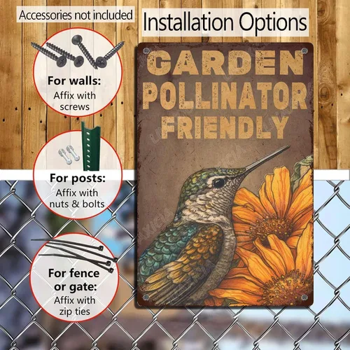 Vista 4 de LIUAXICIA Letreros de metal divertidos para jardín, letreros de metal con diseño de colibrí, para garaje, hogar, cafetería, bar, granja, pared