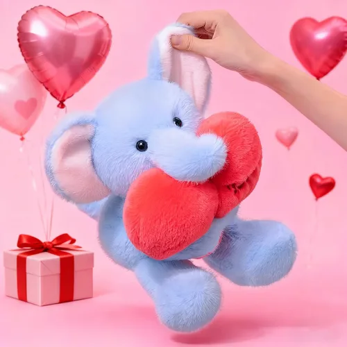 Vista 6 de Ditucu Love Elephant - Peluche de elefante con corazón rojo de 9.8 pulgadas, lindo animal de peluche suave, juguetes románticos y dulces regalos