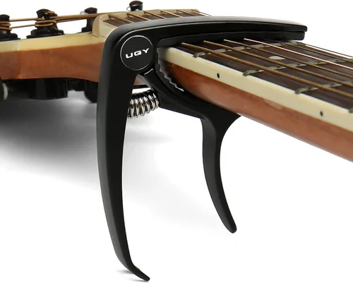 Vista 5 de Ugy Capo guitarra, Capo para guitarra acústica y guitarra eléctrica, cambio rápido capo & ukelele Capo (negro)