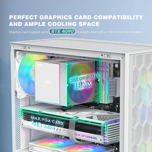 Vista 6 de Estuche de PC SAMA V Mesh de torre media - Estuche de PC para juegos con alto flujo de aire, panel frontal de malla y panel lateral de vidrio