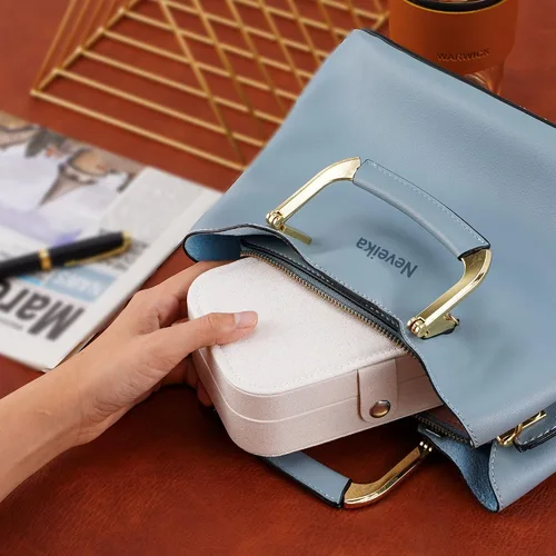 Vista 5 de Joyero de viaje, organizador de joyas pequeño de piel sintética para mujeres y niñas, mini estuche de viaje portátil de doble capa, cajas