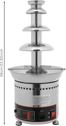 Vista 2 de Fuente de fondue de chocolate de 4 niveles, calentador eléctrico de acero inoxidable para derretir chocolate, máquina de fusión calentada, capacidad