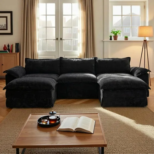 Vista 33 de Claiks Sofá modular deshuesado de 123 pulgadas, sofá en forma de L para sala de estar, sofá moderno de asiento profundo de 3 plazas, tela de Gris