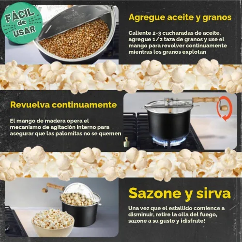 Vista 3 de Great Northern Popcorn Stovetop Popcorn Maker, Black, 6.5 Quart Negro