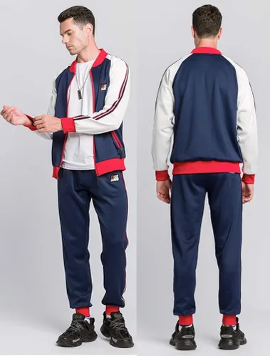 Vista 7 de PASOK Conjunto deportivo de 2 piezas para hombre con cremallera completa ropa deportiva