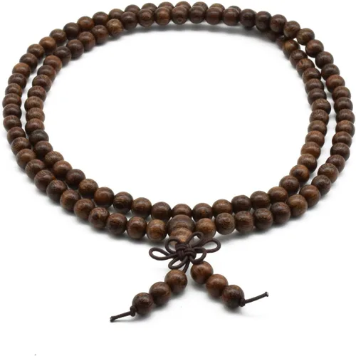 Vista 2 de Zen Dear - Collar unisex de madera natural de seda tibetana con cuentas de oración de budismo tibetano