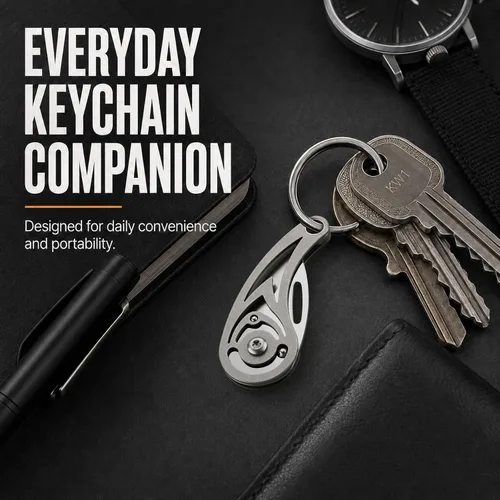 Vista 6 de Tops Home Cuchillo de Bolsillo Pequeño, Llavero de Titanio, Rellenos de Media, Pequeño Cortador de Caja, Cuchillo Utilitario EDC, Regalo de Llavero