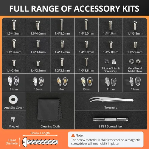 Vista 8 de JOREST Kit de reparación de gafas, herramienta de reparación de gafas de sol/gafas que incluye tornillos pequeños, almohadillas de nariz