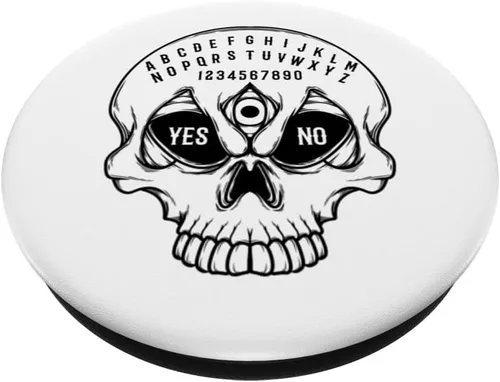 Vista 2 de Planchette PopSockets con cabeza de esqueleto paranormal gótico, PopGrip intercambiable