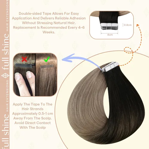 Vista 57 de Full Shine - Extensiones de cabello humano con cinta, mezcla de rubio hongo # 8 castaño ceniza resaltado 60 rubio ceniza