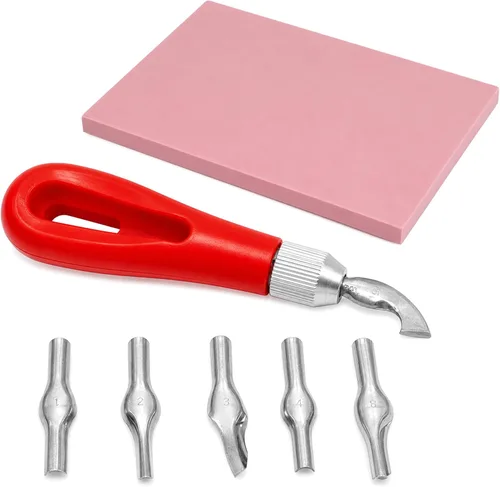 Vista 2 de Kit de fabricación de sellos de bloque de goma con herramientas de corte, 1 sello de goma para tallar, impresión y más