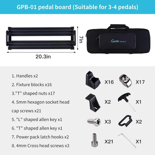Vista 5 de GUITTO Pedalera de guitarra, diseño seguro con clip de aleación de aluminio con bolsa de transporte, no necesita adhesivo para pedales de efectos