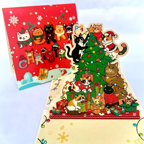 Vista 10 de Tarjeta de cumpleaños de gato negro, tarjeta desplegable 3D con sobre, tarjeta de felicitación de feliz cumpleaños para amantes de los gatos