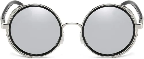 Vista 2 de Dollger Steampunk - Gafas de sol redondas retro vintage con marco circular de metal Negro